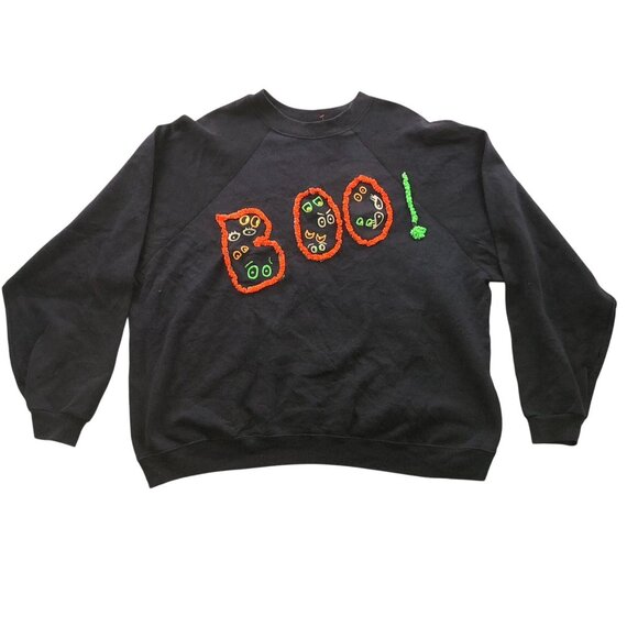 Tultex Womens Sweatshirt Size 2XL Halloween "Boo!" Black Top Crew Neck Casual - Picture 1 of 15